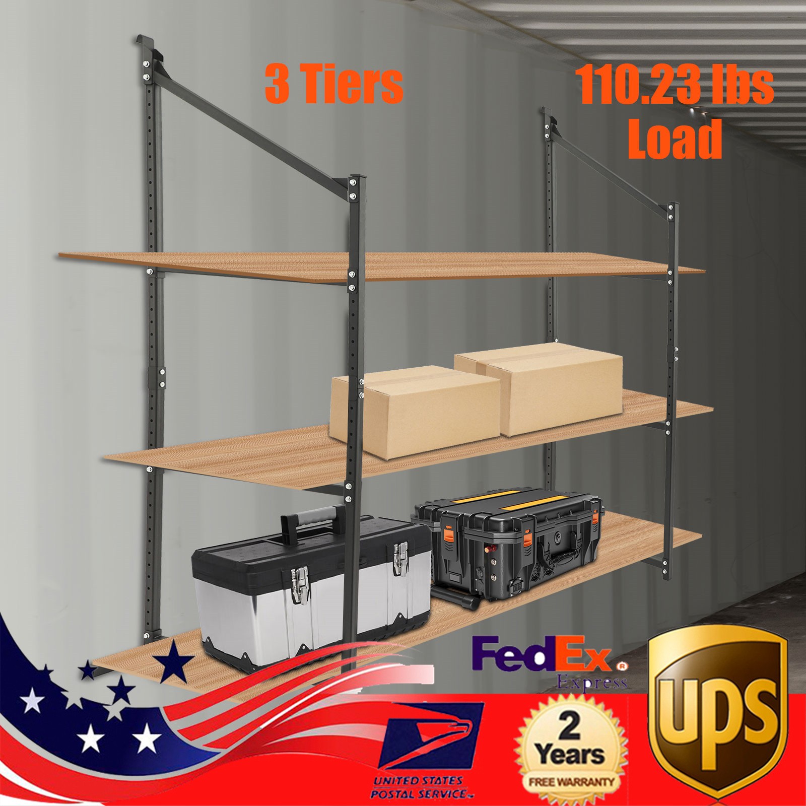 2 Pack Shipping Container Shelving Shelf Bracket Q235 Steel Universal 25″ x 46″