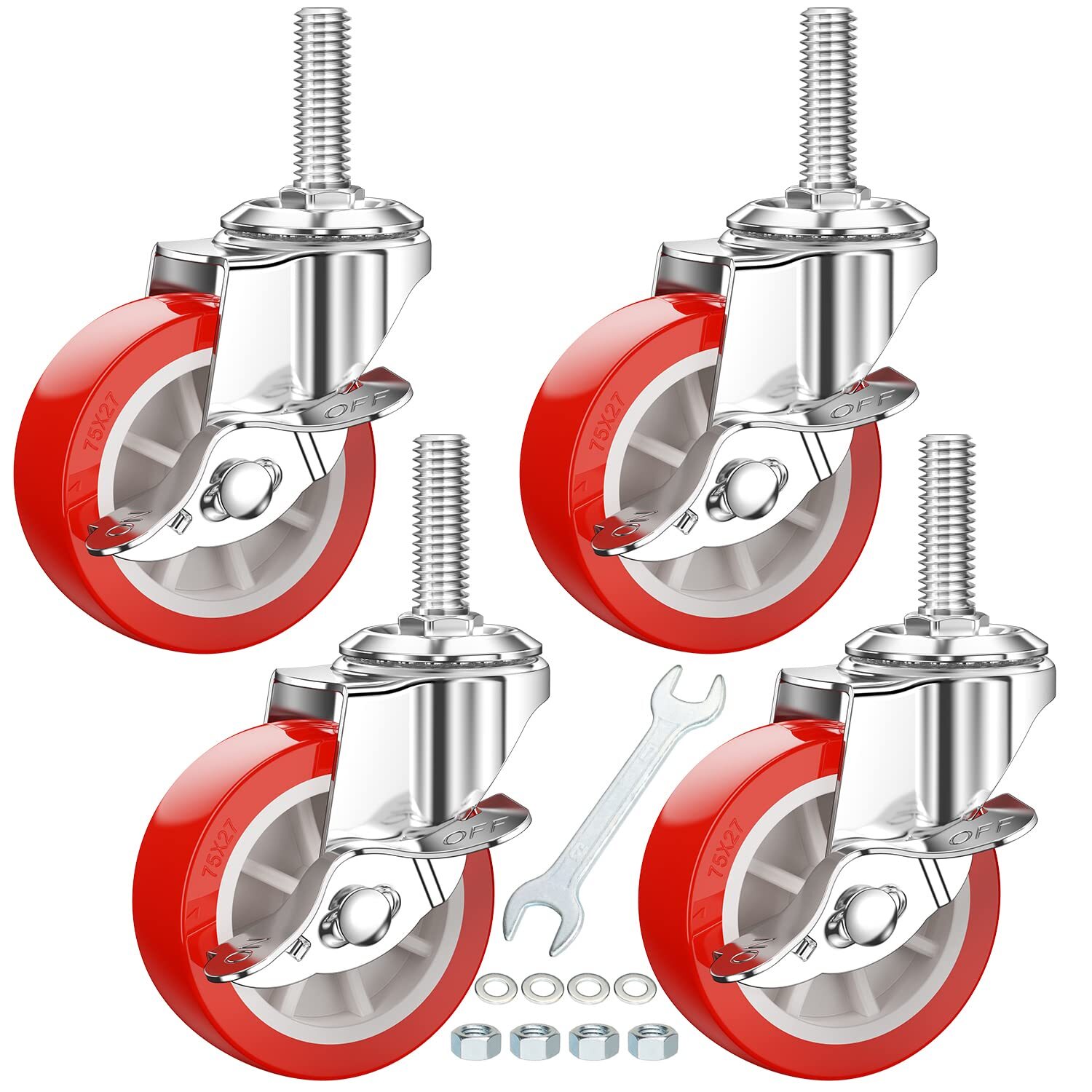 3 Inch American Size Threaded Stem Swivel Caster Wheels Heavy Duty Non Marking R
