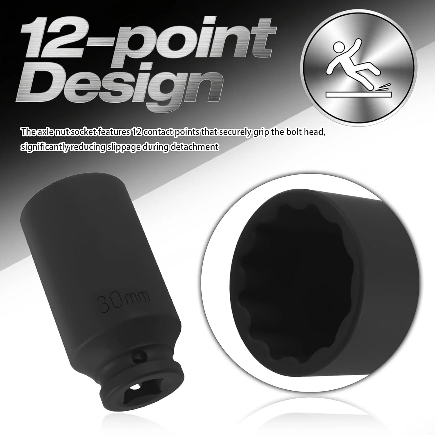 30mm Socket 1/2″ Drive,12-Point Impact Socket for Axle Nut & Hub Lock Nut Remova