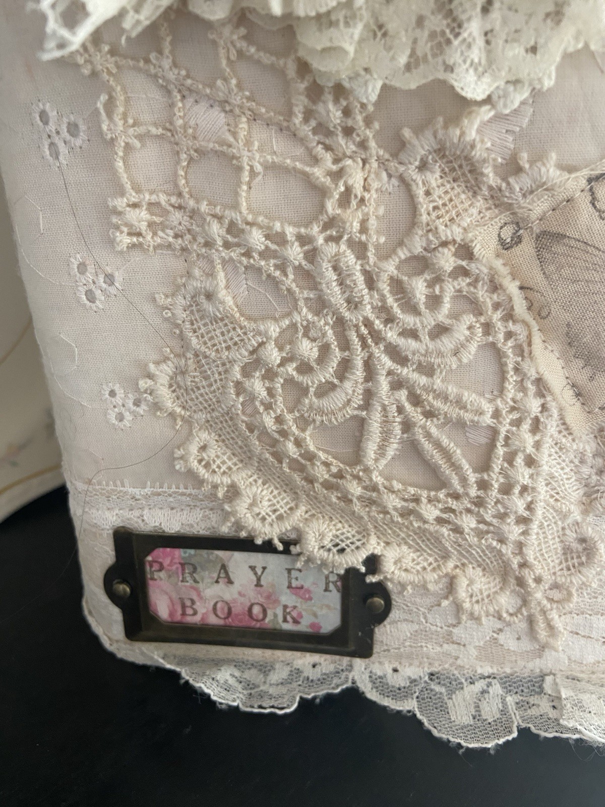 Handmade Lace Prayer book Junk Journal Antique Photo Embellished Chunky/HUGE!!