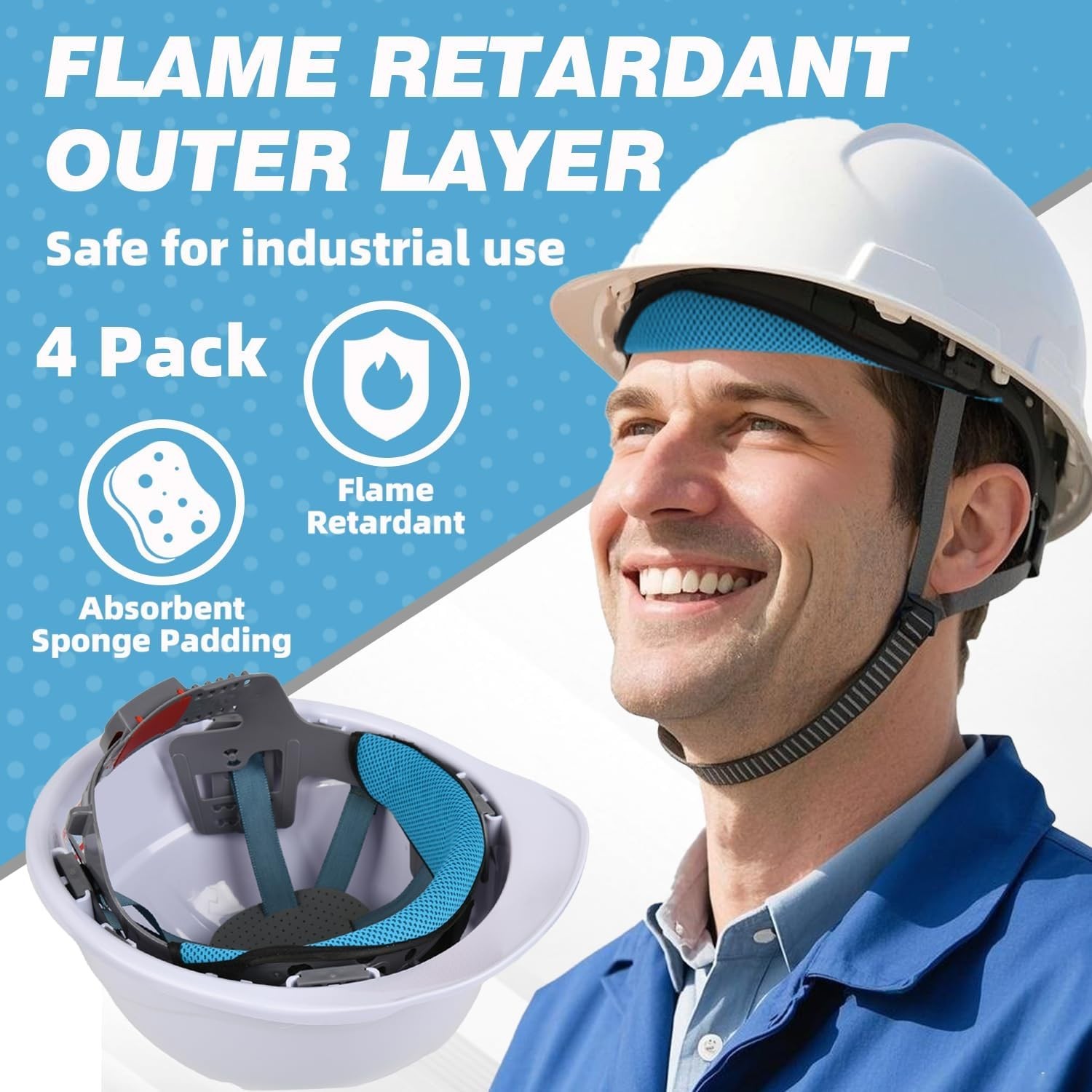 Hard Hat Sweat Bands 4Pcs, Innovative 3-Layer Fabric Sweatbands for Hard Hats Wa