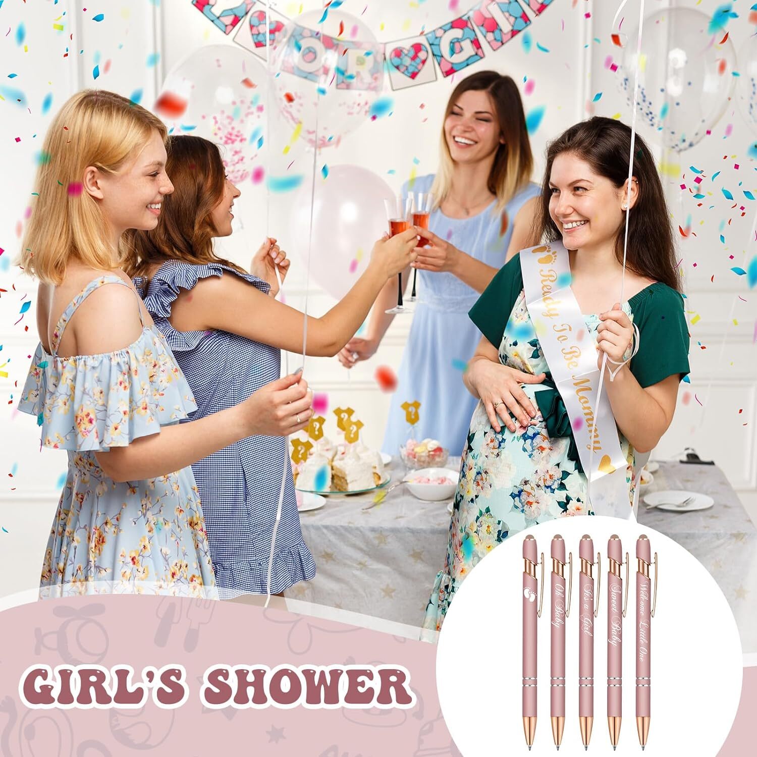 50 Pcs Baby Shower Pens with Stylus Tip Metal 50 Count (Pack of 1), Rose Gold