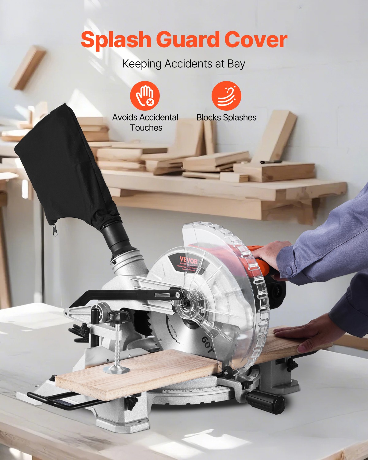 VEVOR Compound Miter Saw 10» Blade 15 Amp 60-Tooth Corded Single Bevel 0-45°