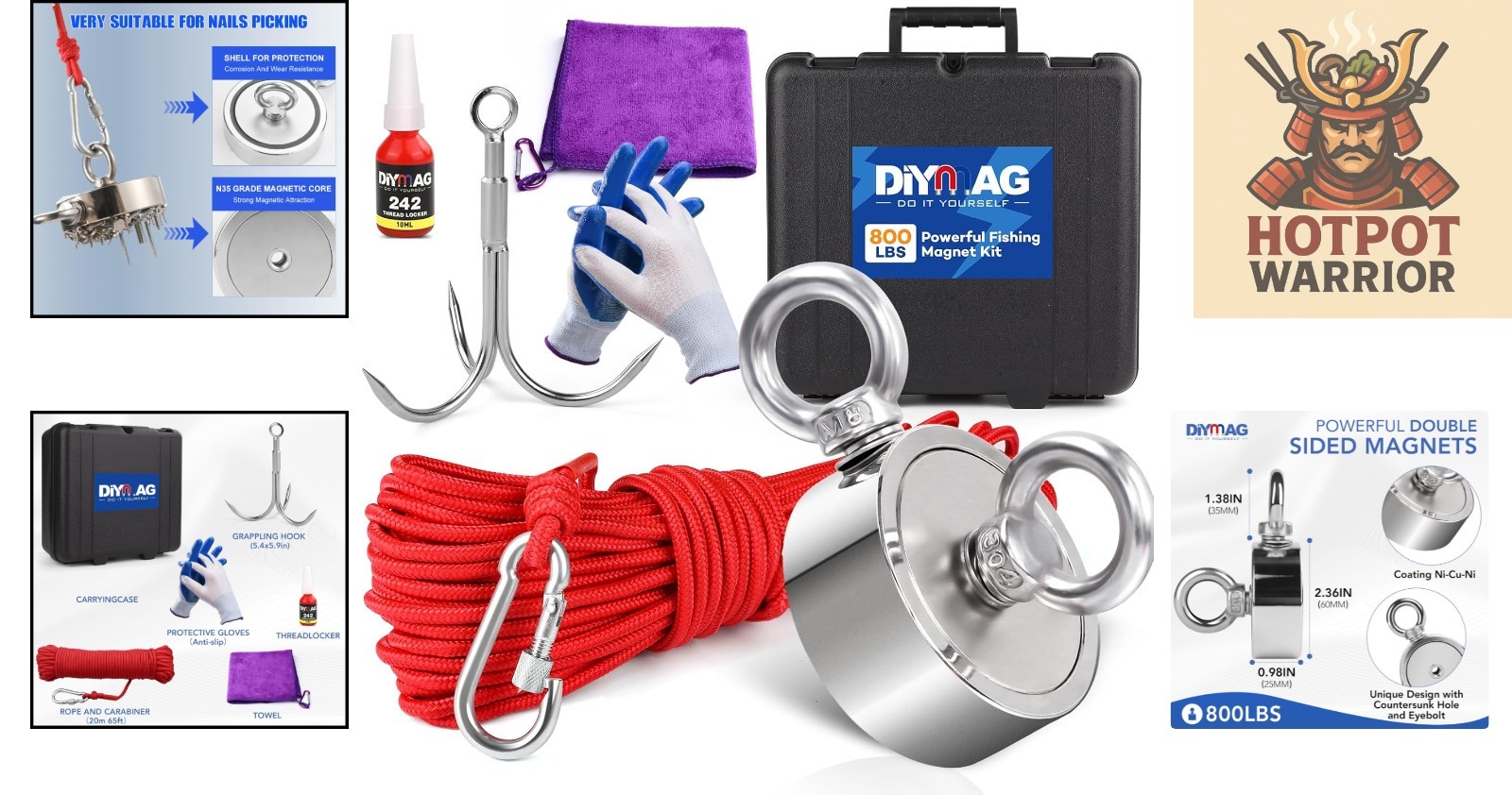 800 LBs Pull Force Fishing Magnet Kit: All-In-One Treasure Hunting Equipment