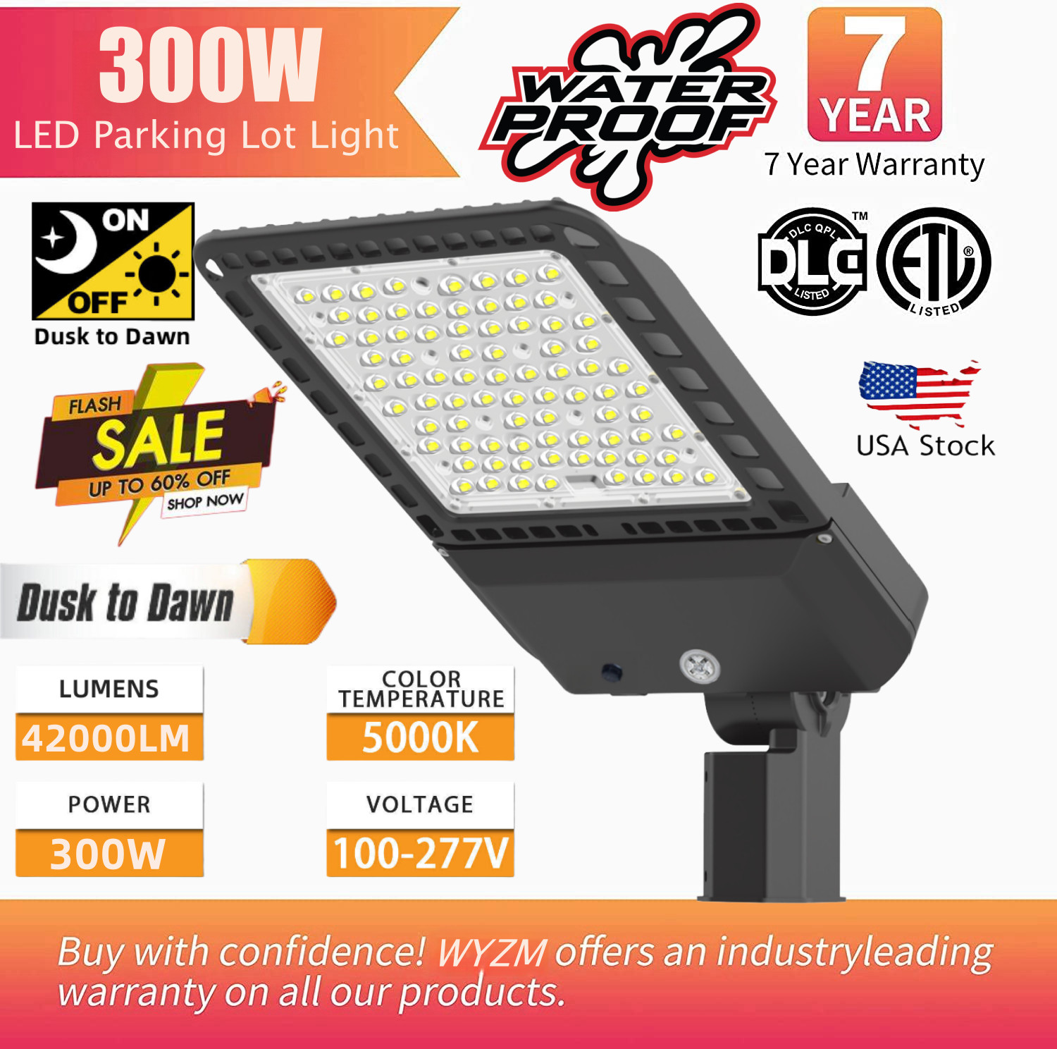300W LED Parking Lot Light Outdoor Stadium Courts Shoebox Pole Fixture Lamp IP65