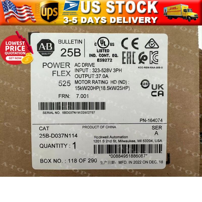 25B-D037N114 Allen Bradley PowerFlex 525 AC Drive NEW Factory Sealed US Free Tax