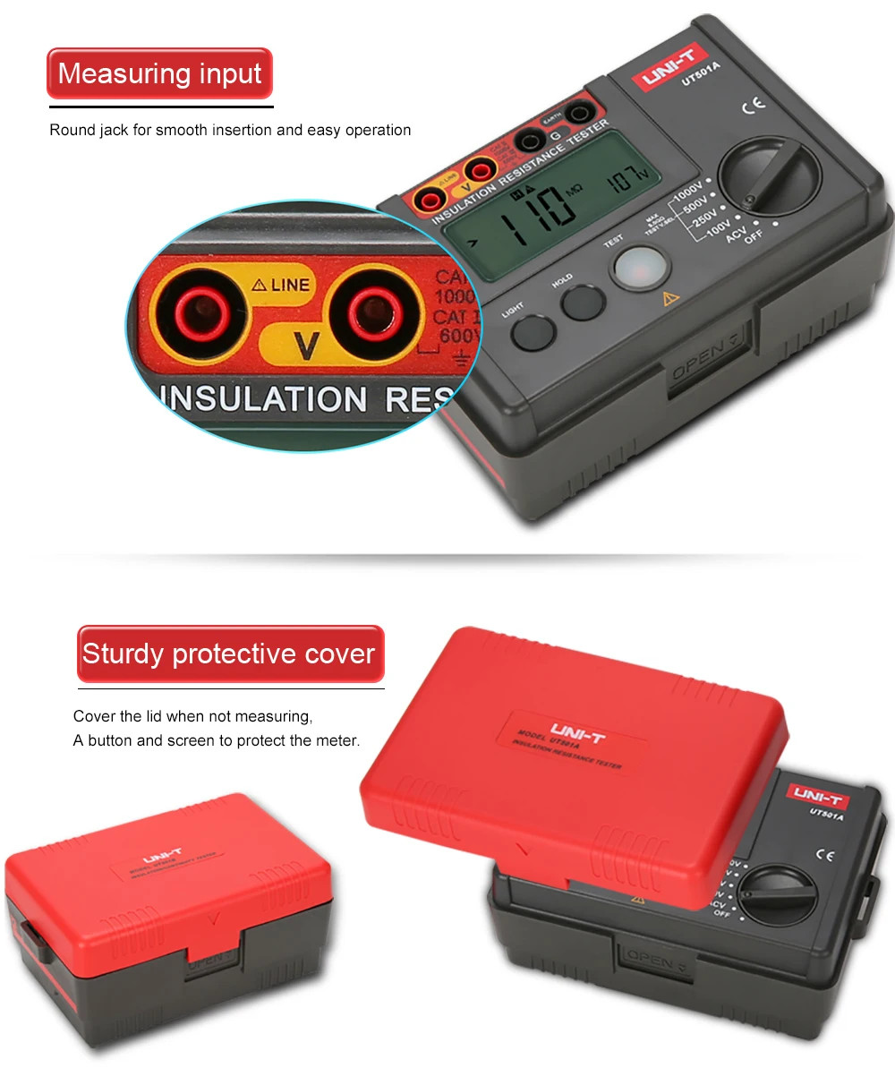 UNI-T UT501A Megger 1000V 5GΩ PI/DAR Insulation Tester Auto Discharge AC/DC