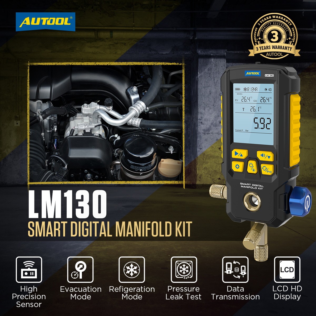 Digital HVAC Refrigeration A/C Manifold Gauge Evacuation Pressure Leak Detector