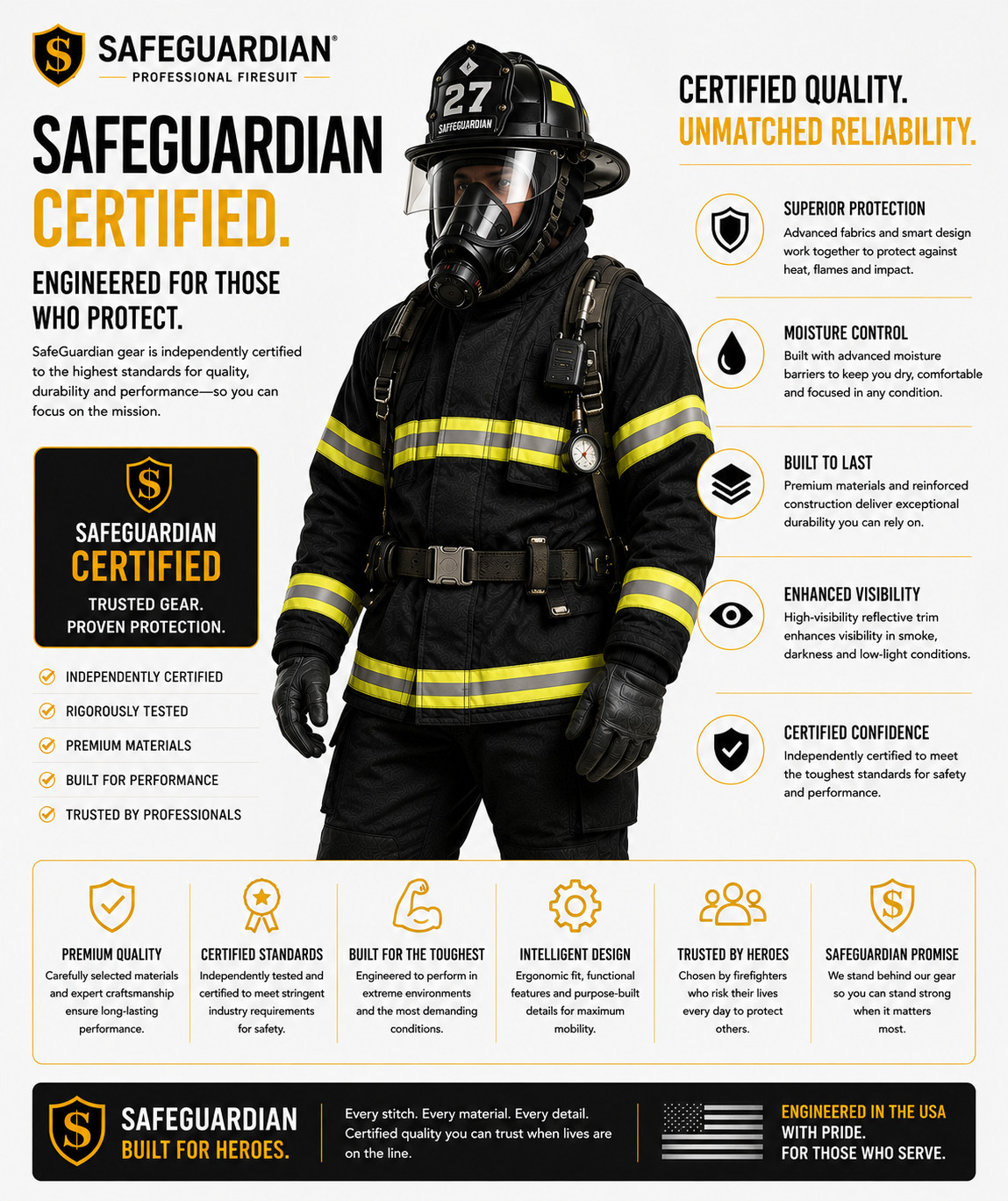 DYOB Firefighter Suit Fire Suit Turnout Gear Jacket/Pants w/ Overall straps NFPA