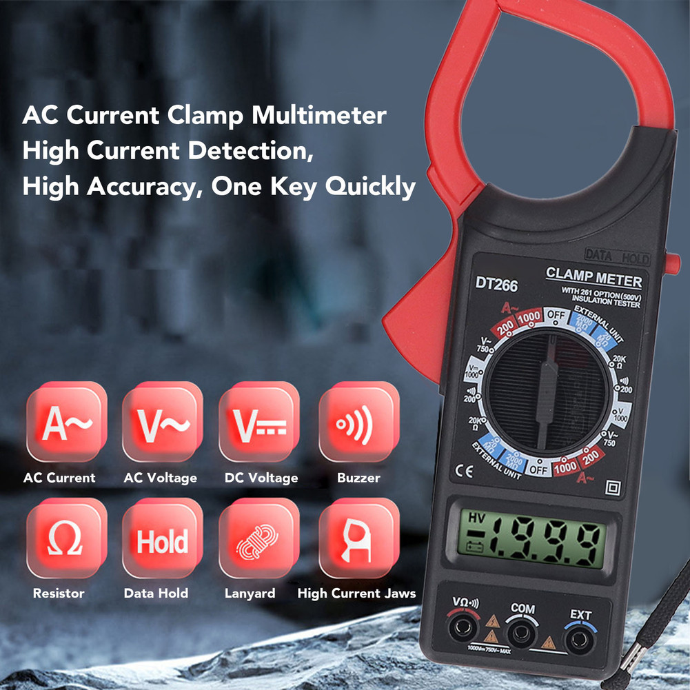 DT266 Digital Clamp Meter with Wide Range AC 0 1000A DC 0 1000V Measurement