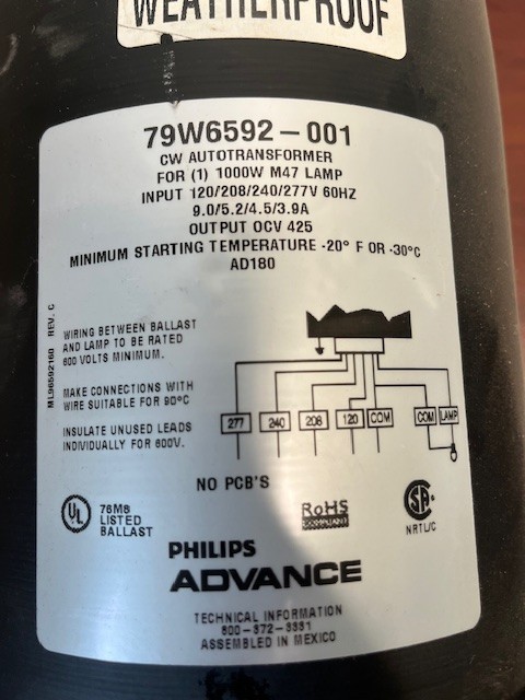 PHILIPS ADVANCE 79W6592-001 Outdoor Weatherproof Ballast