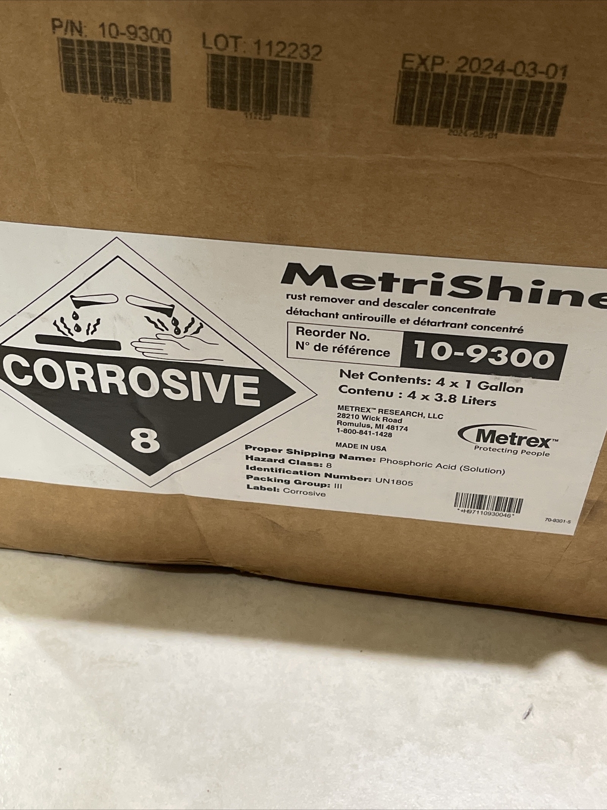 4 Gallons Metrex MetriShine Rust Remove & descaler concentrate 10-9300 NEW LOT