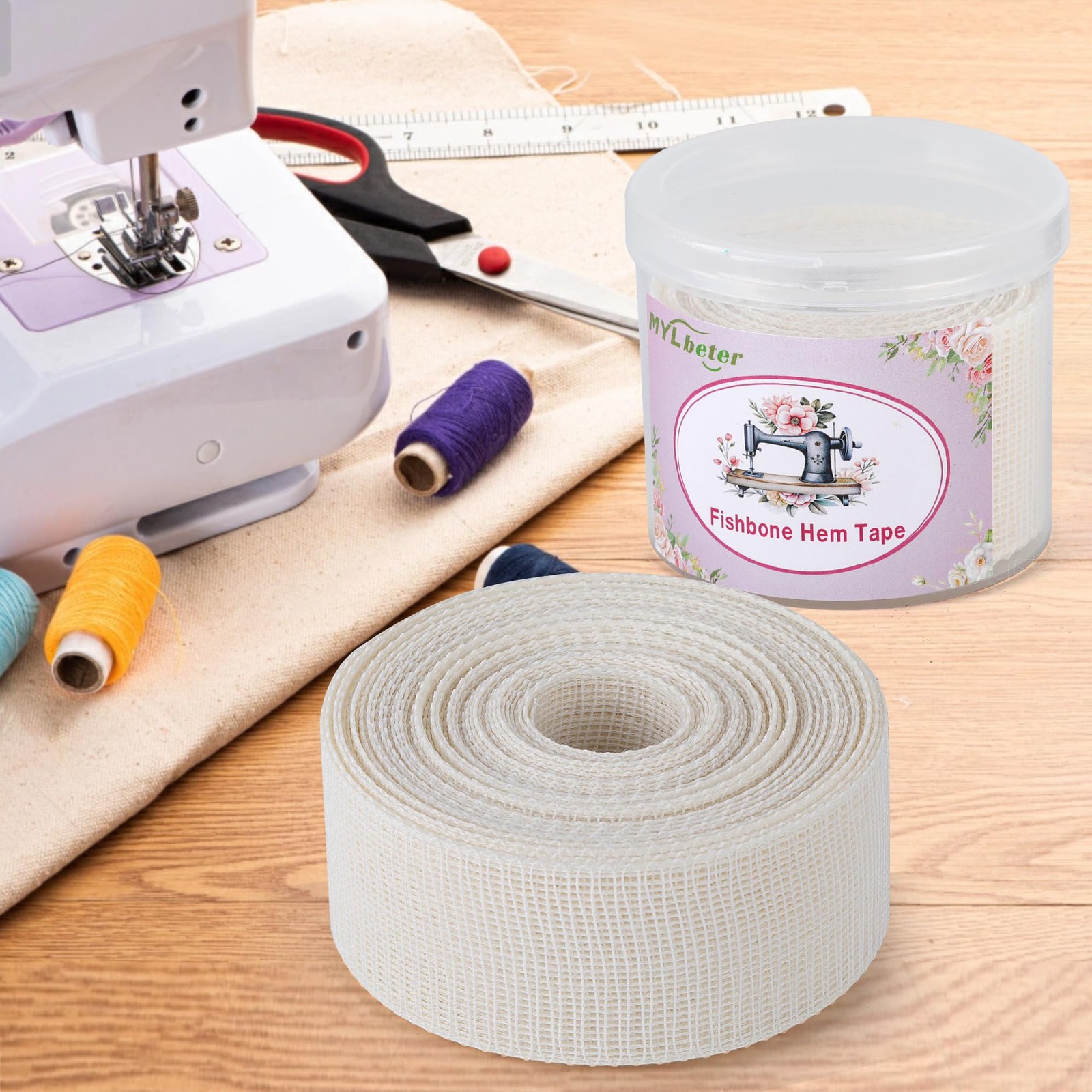 MYLbeter Fishbone Hem Tape for Sewing 2.5 yards x 1.38 inches, beige 2.5yards
