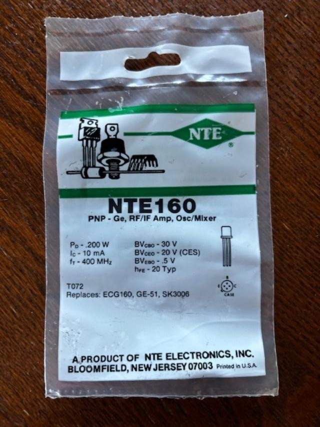 NTE Electronics NTE160 PNP Germanium Transistor RF/IF Amp, FM OSC/Mixer