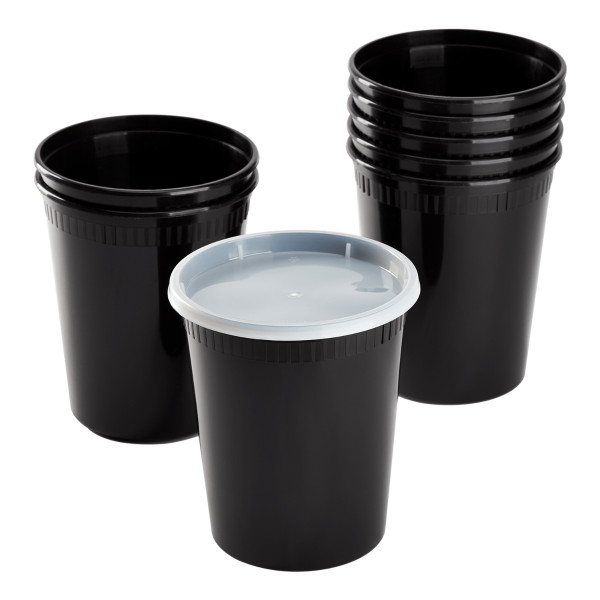Karat 32 oz Black PP Injection Molded Round Deli Containers with Lids – 240 Set