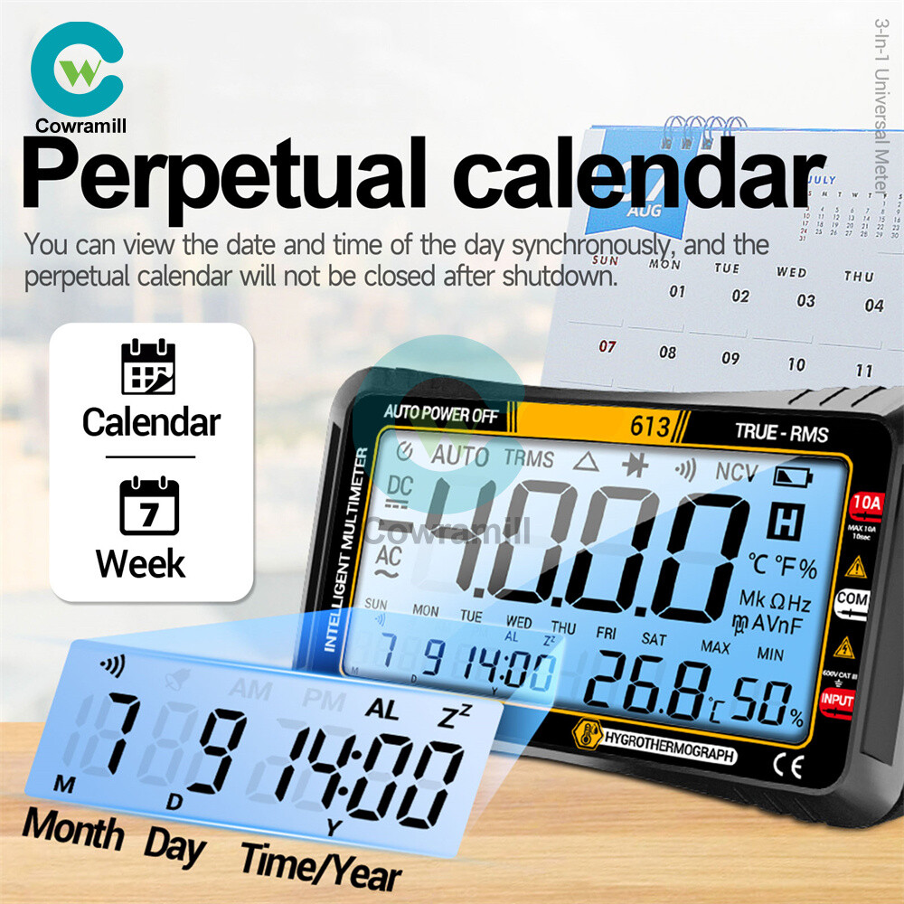 ANENG 612 613 AC/DC Digital Multimeter 4000Counts Calendar Temp Humidity Display