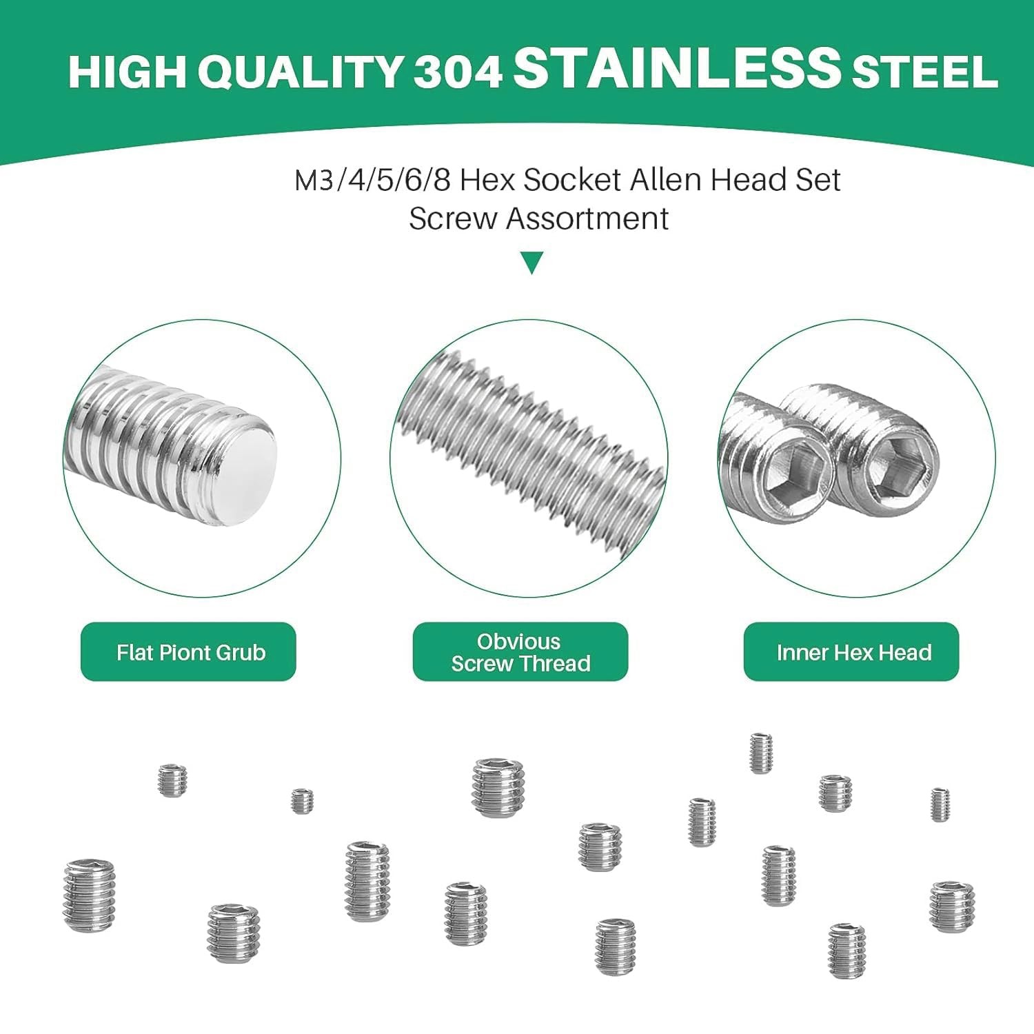 520Pcs Set Screw Assortment Kit& Metric Allen Socket Set Screws,(M3–M8) Scr