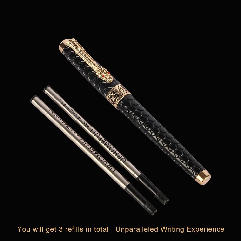 Stunning Luxury Rollerball Pen with 24K Gold Trim,Switzerland Tip with Black Ink