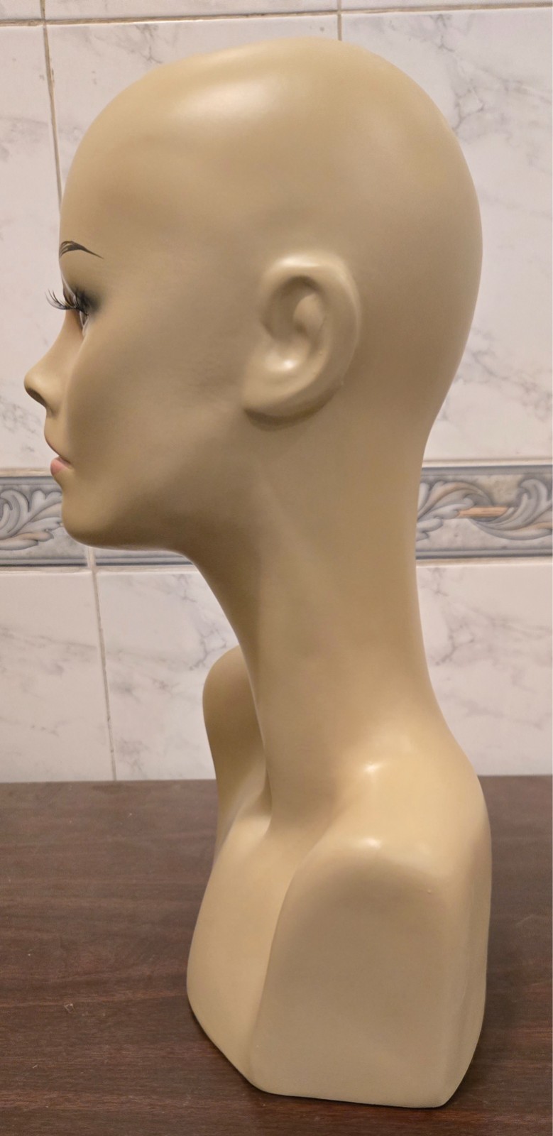 17″ Tall, Female Realistic Mannequin Head, Table Top Display, Hand painted (h23)