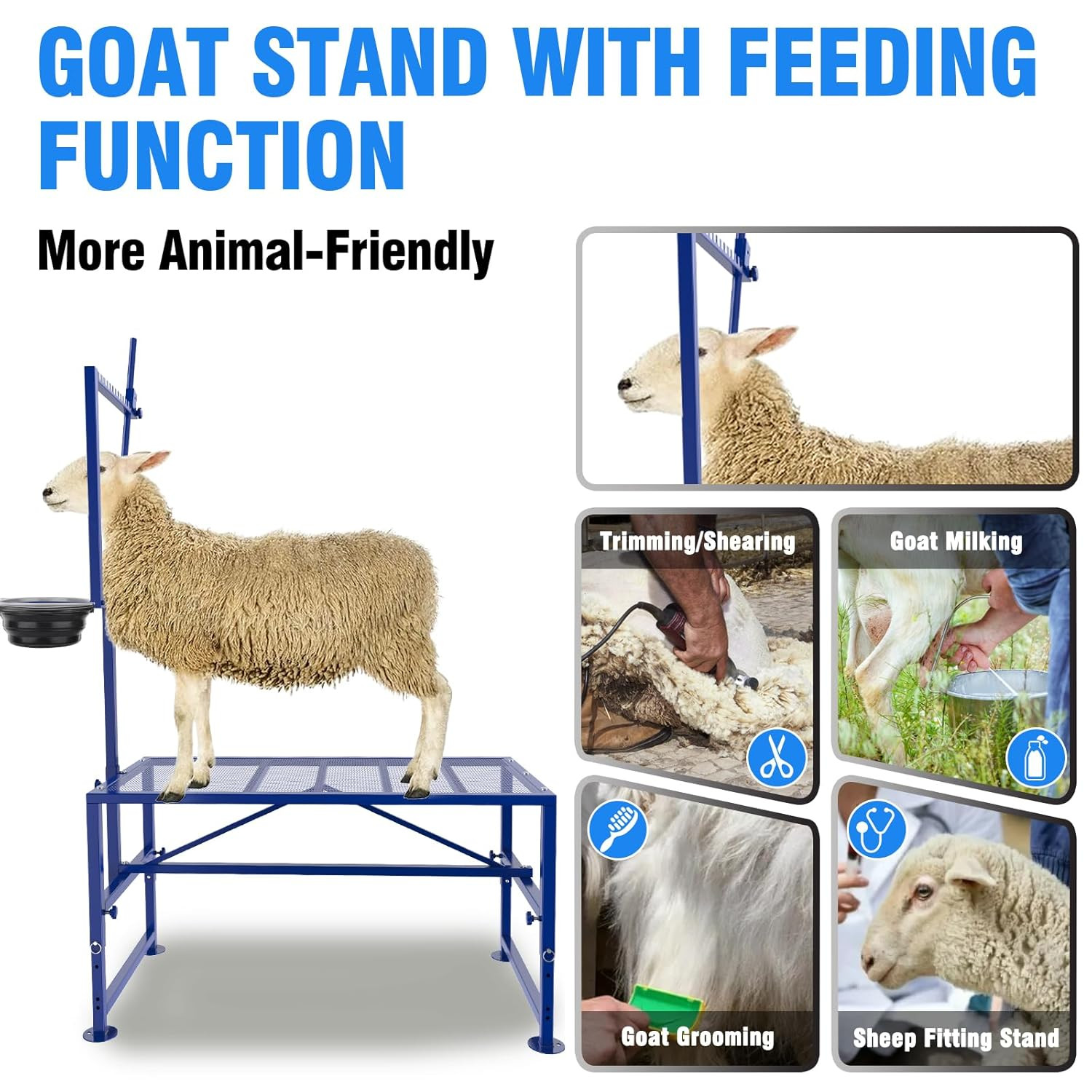 Goat Milking Stand with Removable Feed Bin, 600LB Heavy Duty Goat Stand for Hoof