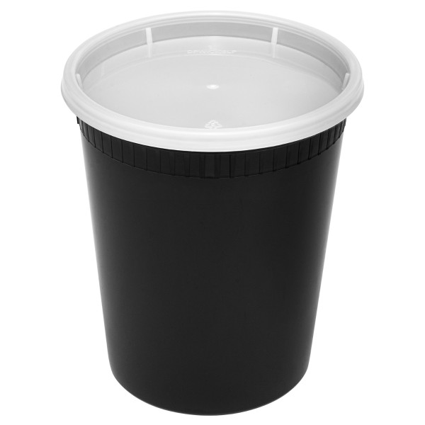 Karat 32 oz Black PP Injection Molded Round Deli Containers with Lids – 240 Set