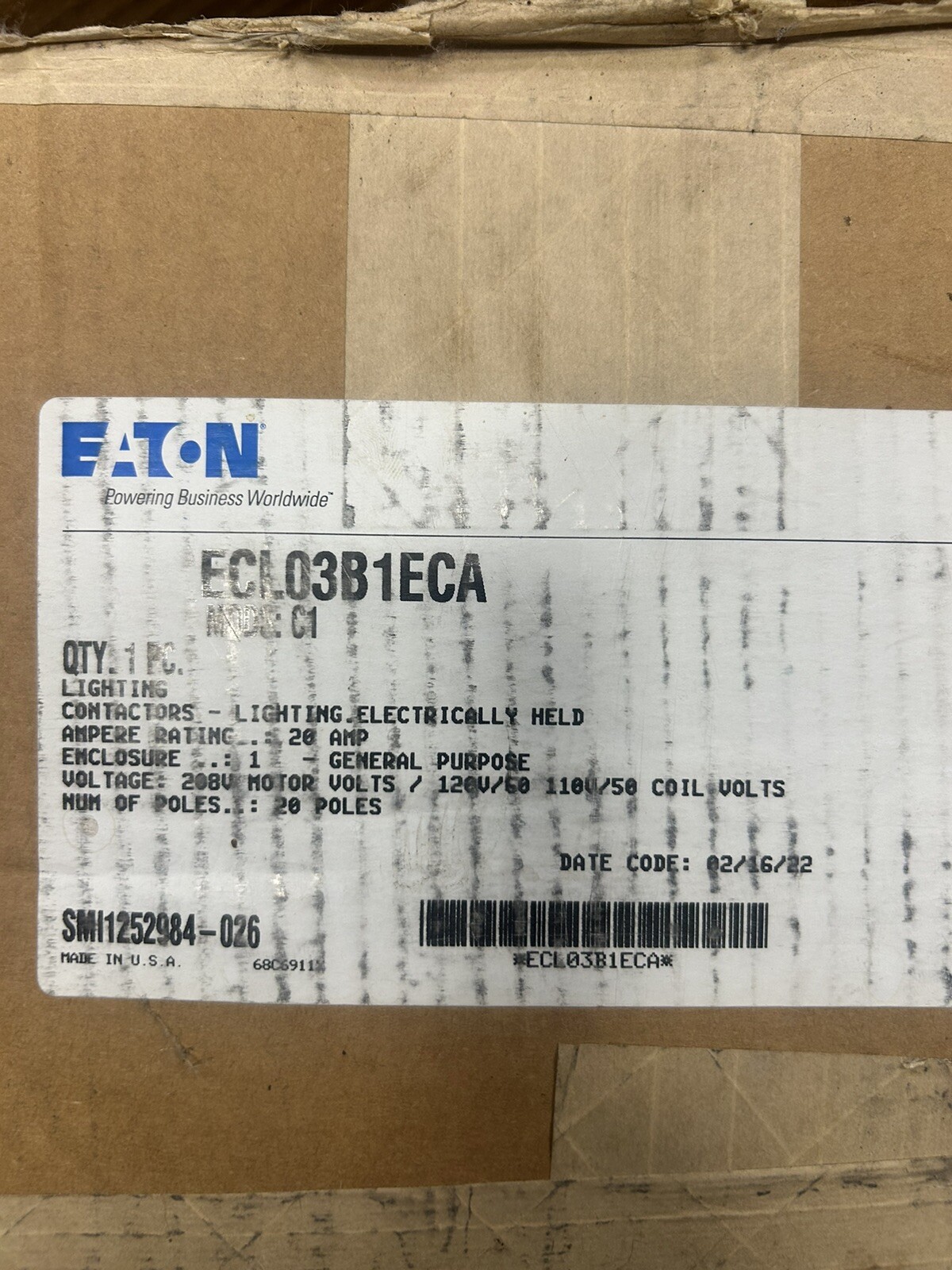 Eaton Ecl03b1eca Electrically Held Lighting Contactor