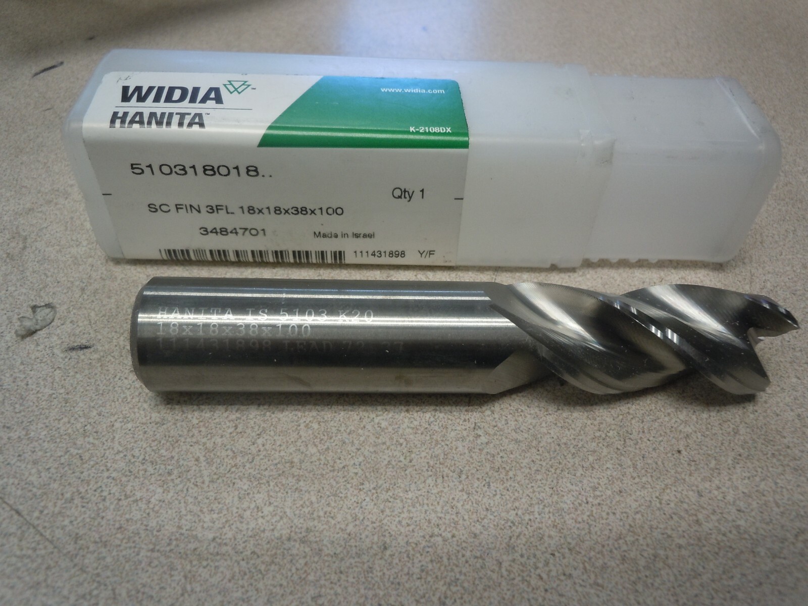 WIDIA Hanita 510318018 18mm x 38mm x 100mm Carbide 38° Helix 3 Flute Uncoated Fi