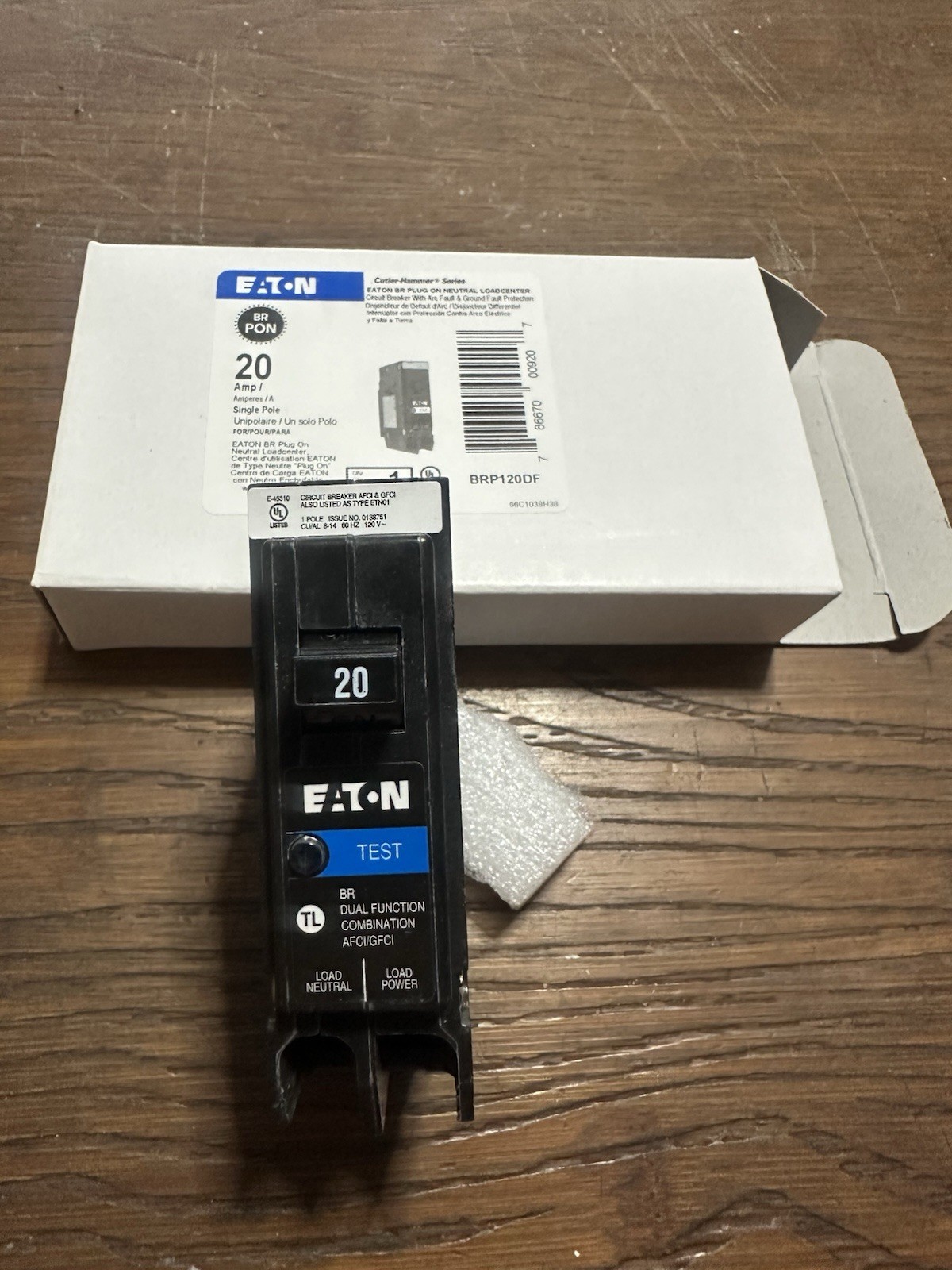 New In Box Eaton BRP120DF – 20 Amp Dual Purpose AFCI GFCI Circuit Breaker 120V