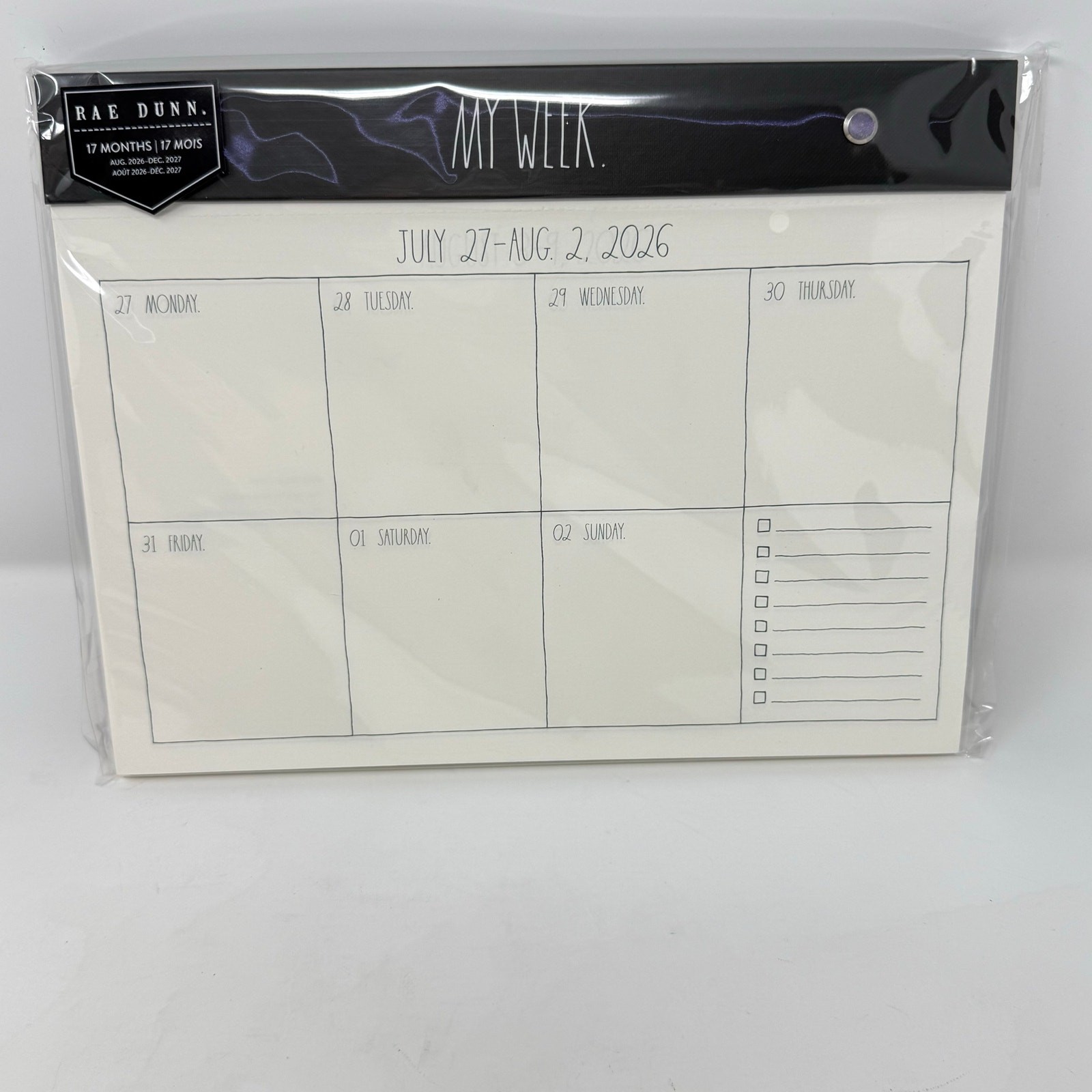 Rae Dunn My Week Weekly Planner 17 Month Aug 2026-Dec 2027 Desk Pad Black