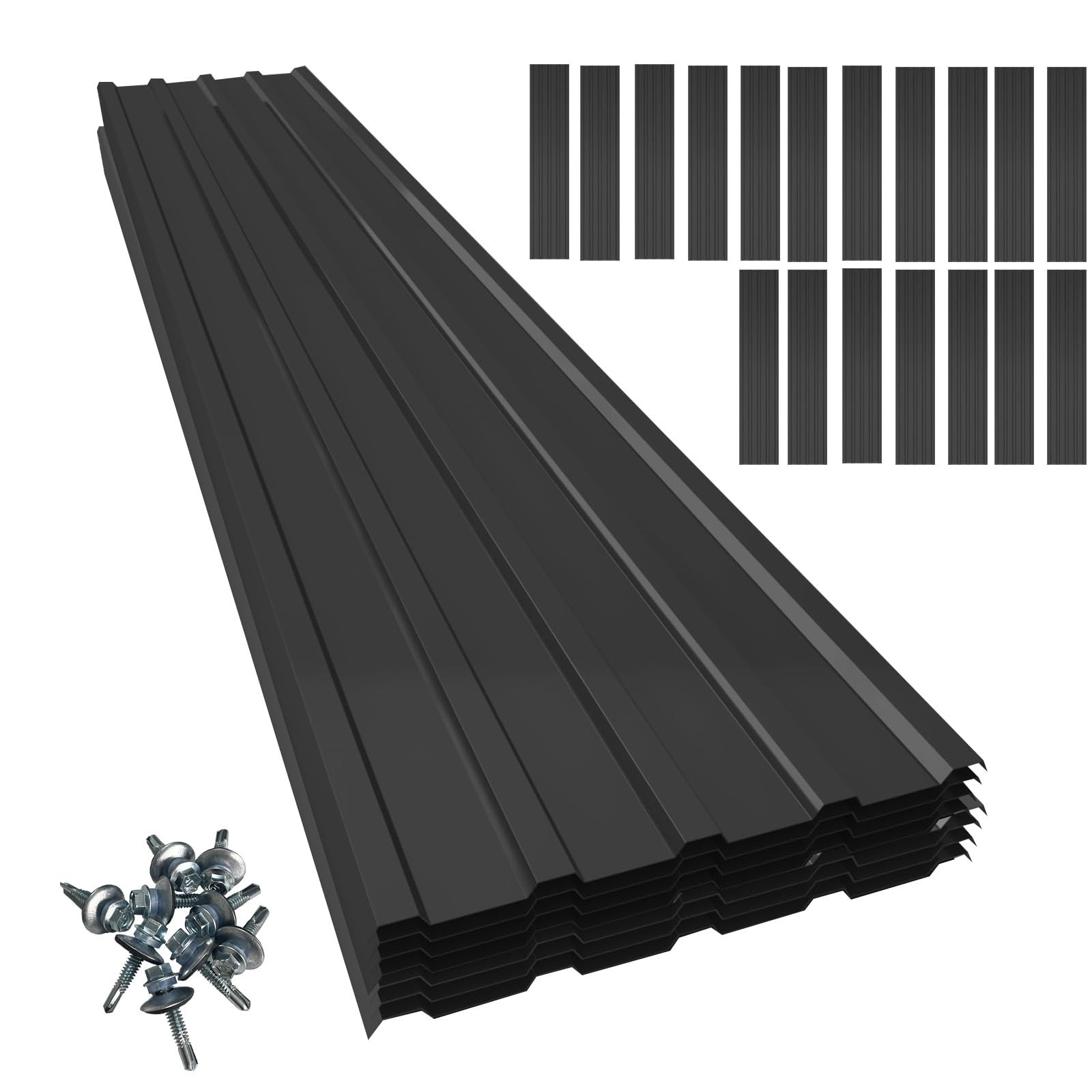 18 pcs Galvanized Steel Roof 18PCS-L42.52″×W17.72″, Black