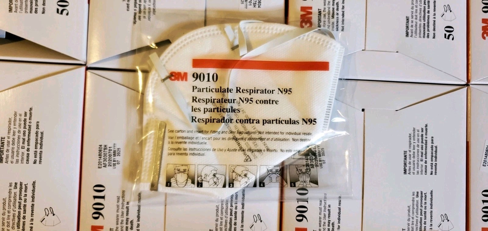3M 9010 Box of 50 Individually Sealed Packs, Brand New MASK N95 NIOSH Approved