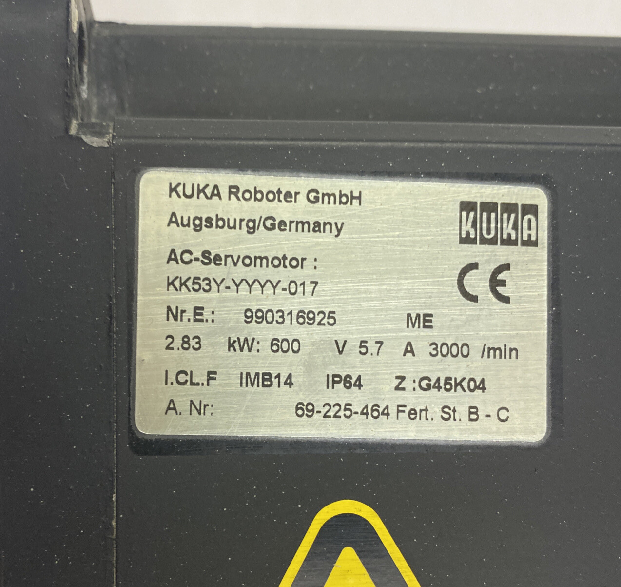 KUKA,KK53Y-YYYY-017,AC SERVO MOTOR 3000RPM 600V