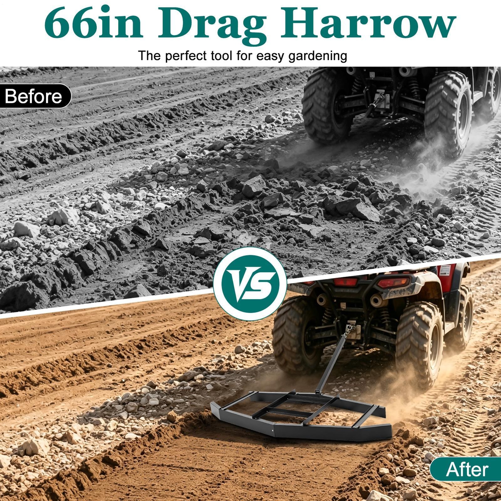 34″ Adjustable Tow-Behind ForATV UTV Lawn Tractor Landscape Driveway Harrow Drag