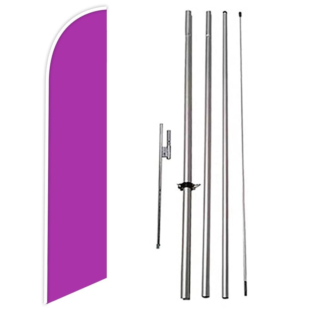 Solid Bright Purple Swooper Feather Banner Sign with Flag Pole Kit and Ground…