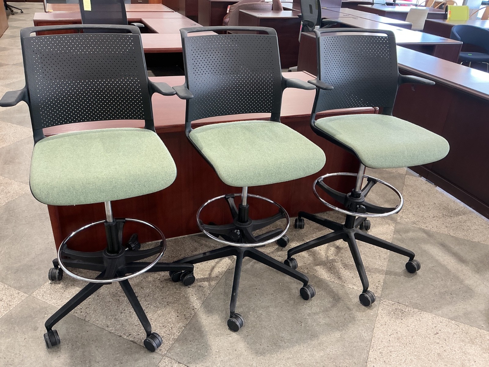 Drafting Chair / Stool w/ Green Designer Fabric Seat and Black Back by Allermuir