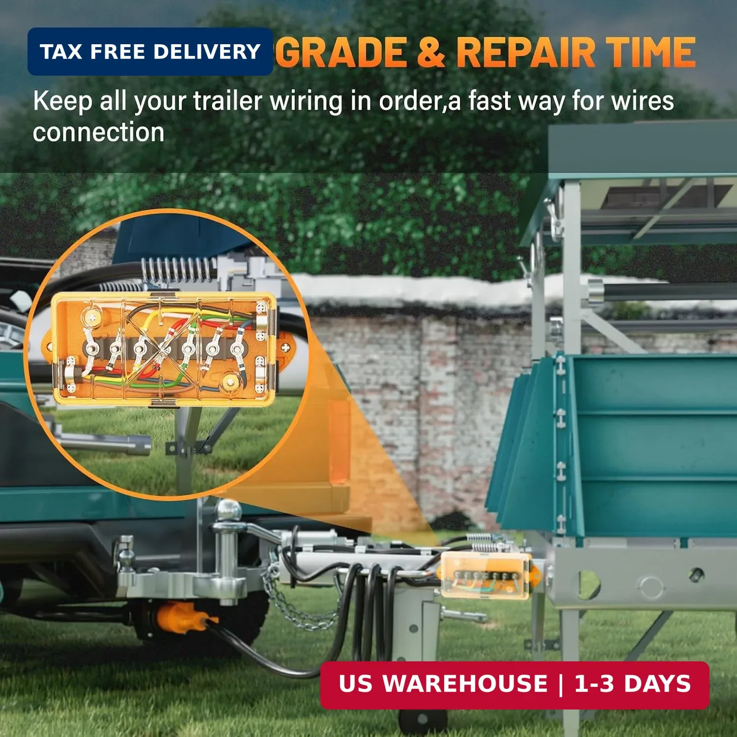 MECMO 7 Way Plug Inline Trailer Cord 8Ft, 7 Gang Junction Box, Heavy Duty 7 Term