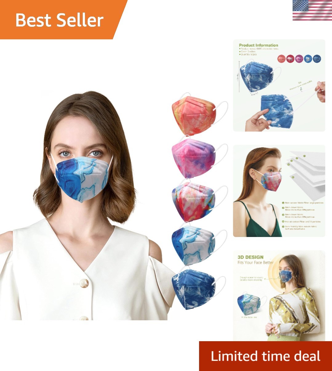 KN95 Face Masks for Adults, 50 Pack 10 Colors Disposable KN95 Masks, 5 Layer …