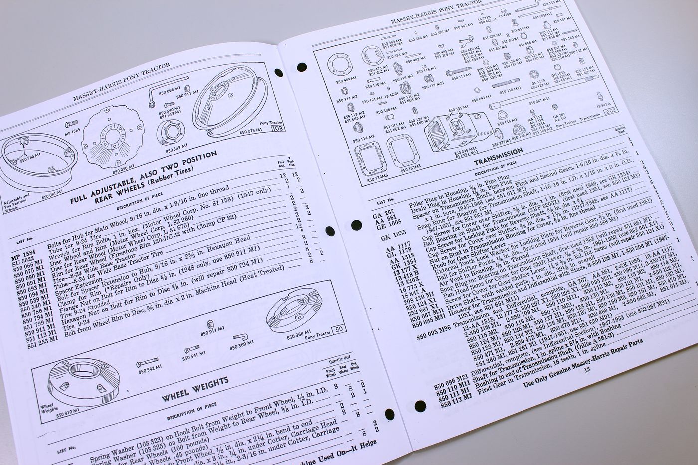 Massey Harris Pony Tractor Parts Catalog Repair List Manual Motor Accessories