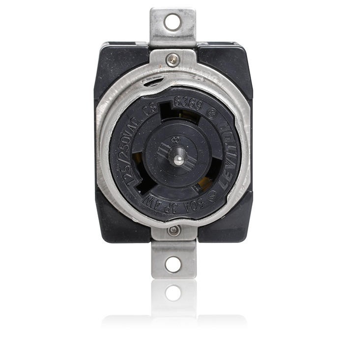 Leviton CS6369 50Amp 125/250V AC Non-NEMA 3P, 4W, Locking Flush Mount Receptacle