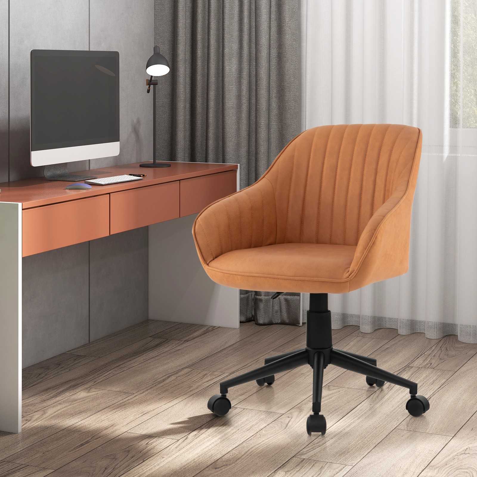 Costway Adjustable Swivel Leisure Desk Chair PU Leathaire Home Office Arm Chair