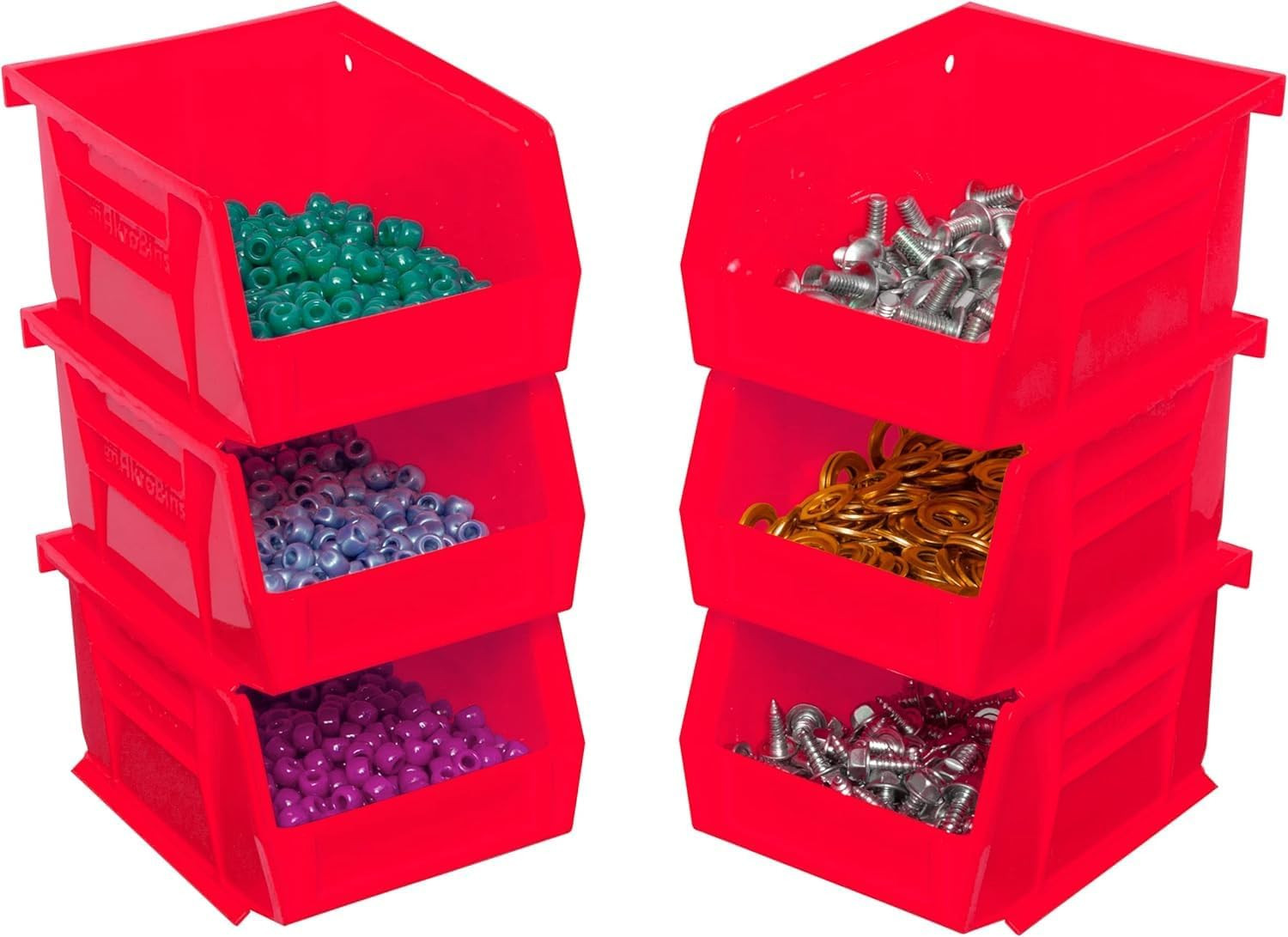 Stackable Red Plastic Storage Bins – 24-Pack for Garage & Pantry Organization