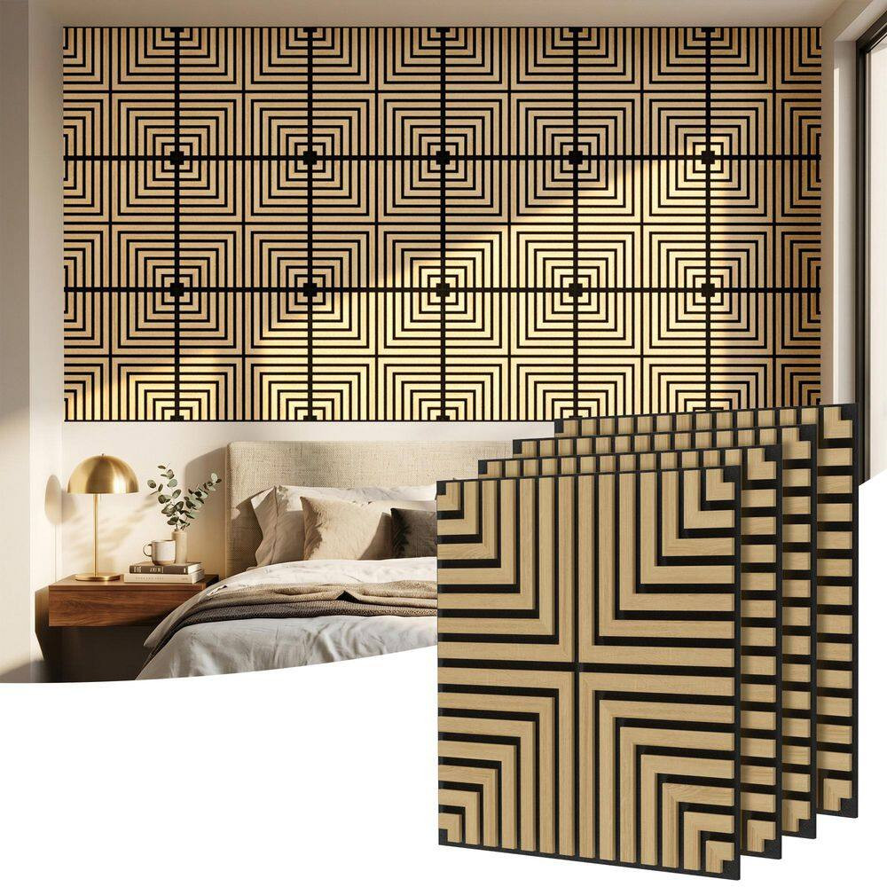 Oak 0.7 In. X 1.97 Ft. X 1.97 Ft. Geometric Acoustic Decorative Wall Paneling (4