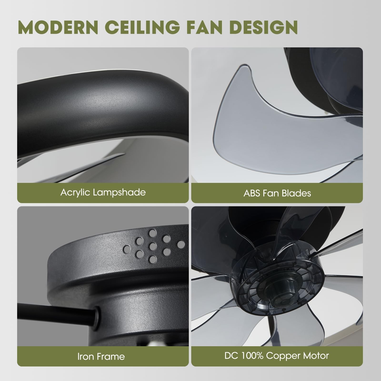 LUDOMIDE Ceiling Fans with Lights 20» Flush Mount Fan Remote & APP Control B…