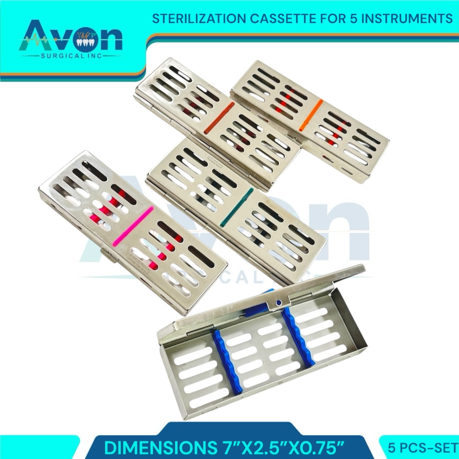 5 GERMAN DENTAL AUTOCLAVE STERILIZATION CASSETTE RACK BOX TRAY FOR 5 INSTRUMENT