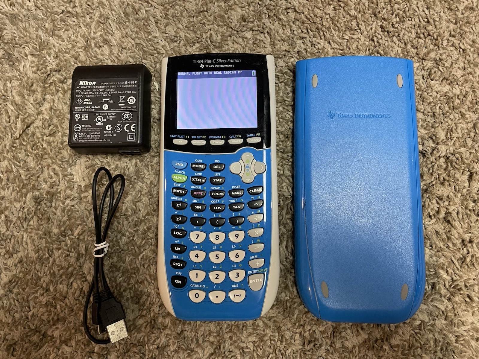 TI-84 Plus C Silver Edition Texas Instruments Calculator Blue w/Cover and Cord