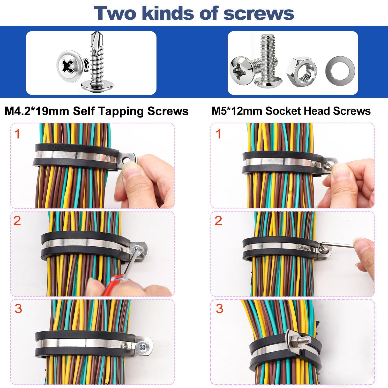 Taiss 222PCS Cable Clamps Assortment Kit 304 Stainless Steel Rubber Cushion P…