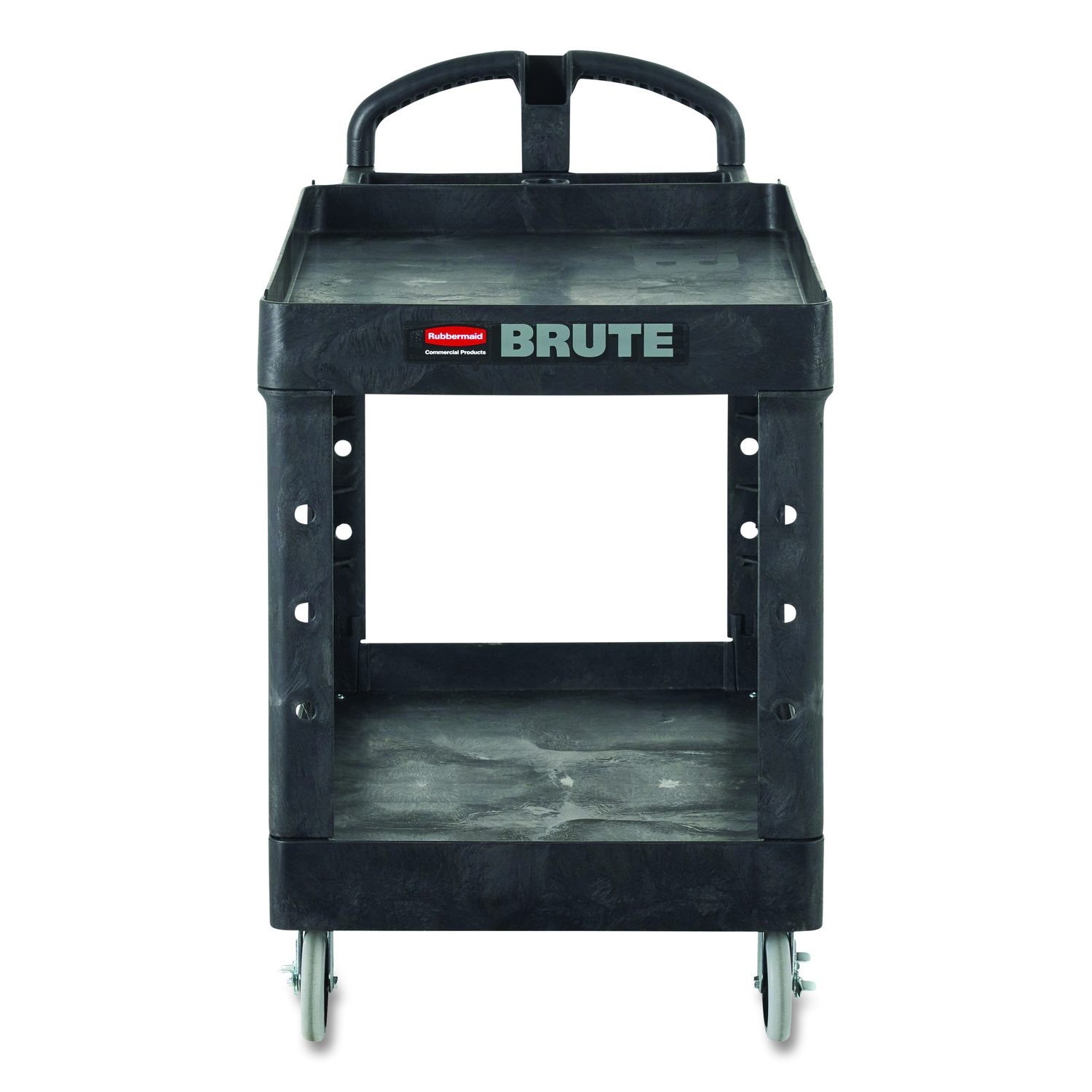 Rubbermaid Heavy-Duty 2-Shelf Utility Cart TPR Casters 26w x 55d x 33.25h Black
