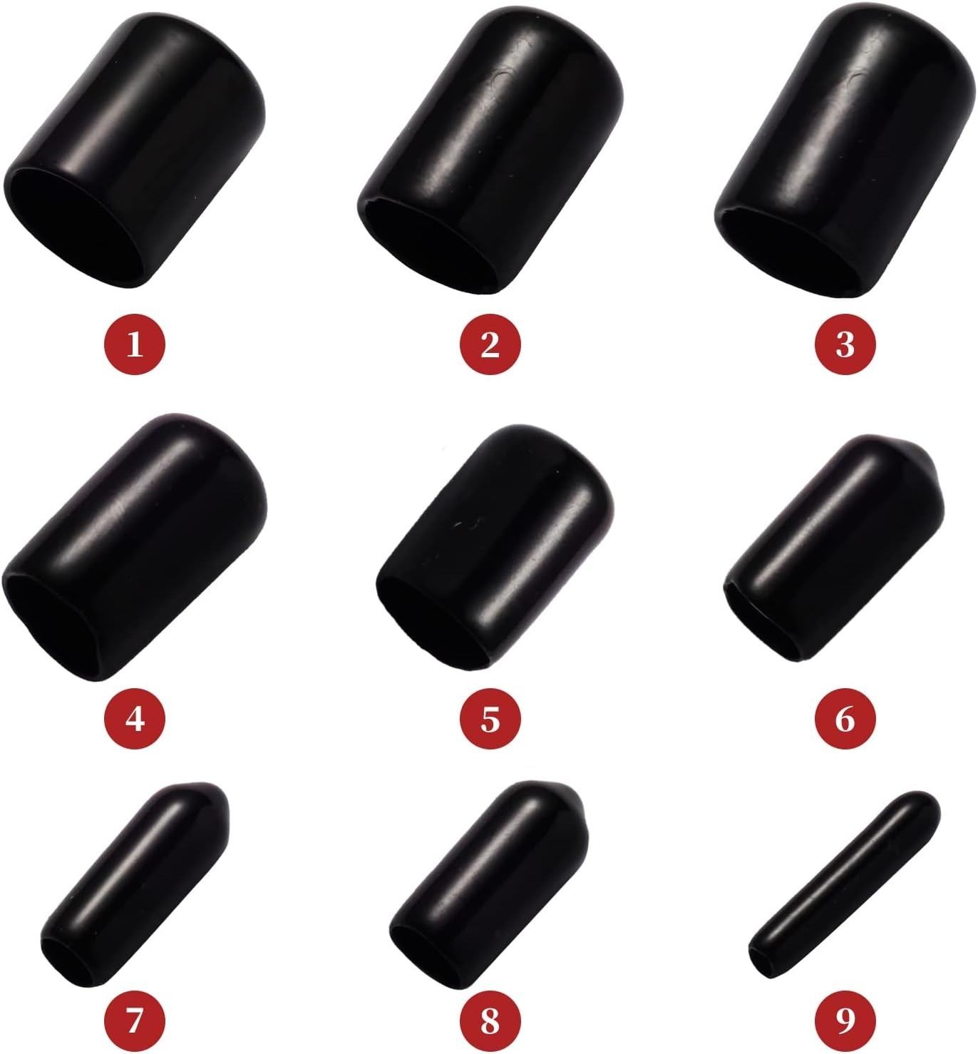 163PCS Rubber End Caps Assortment Round Bolt Screw Covers, Vinyl Tube Caps Black