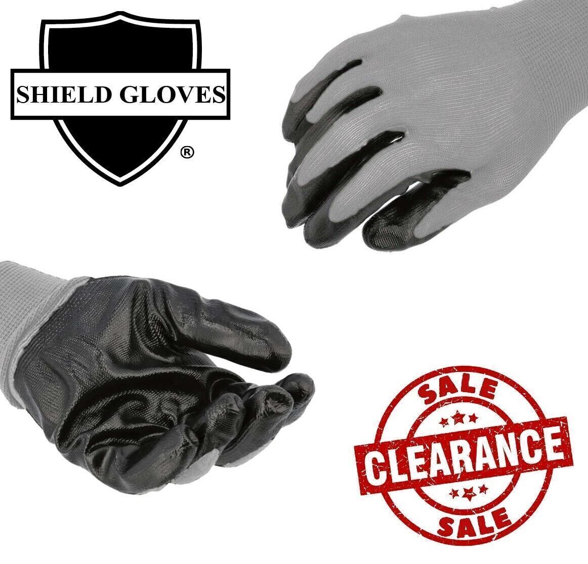 24 Pairs, Grey Dipped Gloves Nitrile, Nylon Industrial Work Gloves, Large