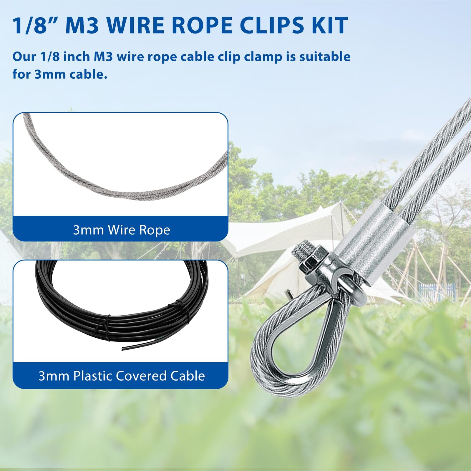 60PCS 1/8 Inches M3 Stainless Steel Wire Rope Cable Clip 60pcs-M3(1.5mm-3mm)
